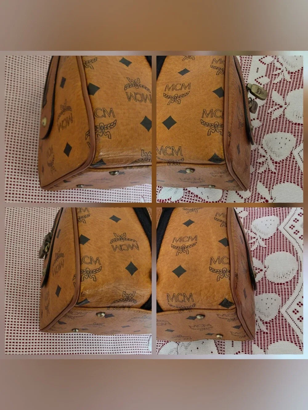 MCM Cognac Monogram Handbag Medium Satchel Bag AUTHENTIC